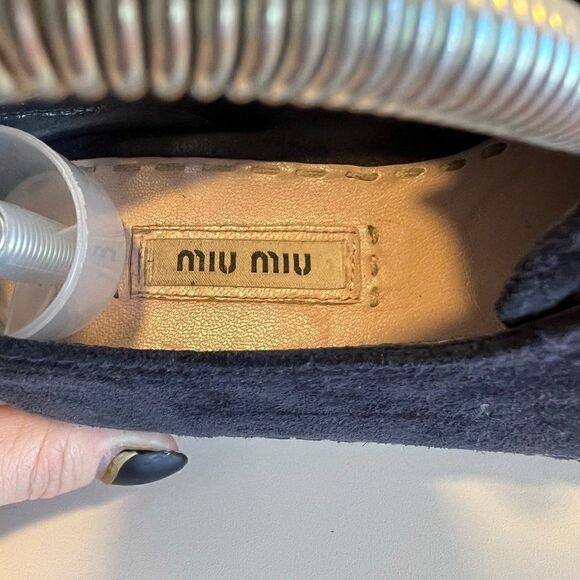 Miu Miu Blue Suede Lace Up Espadrille Platform Creeper Sneakers - Picture 9 of 9